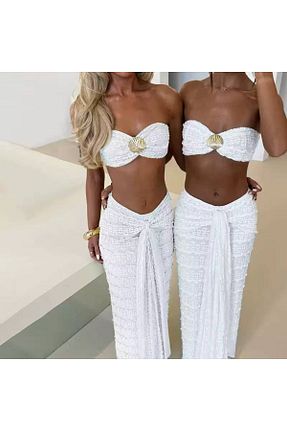ست بالاتنه و پائین تنه سفید زنانه بافتنی Castivo Fashion - کد 940852669