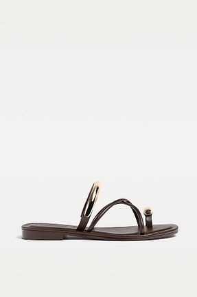 صندل قهوه ای زنانه پاشنه تخت Stradivarius - کد 904044363