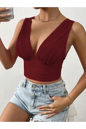 بلوز زرشکی زنانه کراپ Wild Flower - کد 938341237