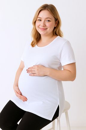 تیشرت بارداری سفید زنانه پنبه ای MS HAMİLE İÇ GİYİM - کد 794101266