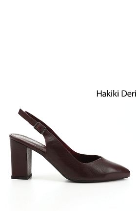 کفش پاشنه بلند کلاسیک زرشکی زنانه چرم خالص GÖNDERİ(R) - کد 735373146