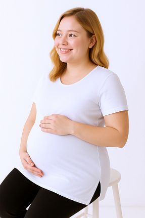 تیشرت بارداری سفید زنانه پنبه ای MS HAMİLE İÇ GİYİM - کد 794101266