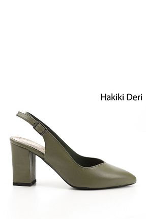 کفش پاشنه بلند کلاسیک خاکی زنانه چرم خالص GÖNDERİ(R) - کد 355556781