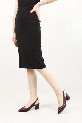 کفش پاشنه بلند کلاسیک زرشکی زنانه چرم خالص GÖNDERİ(R) - کد 735372049