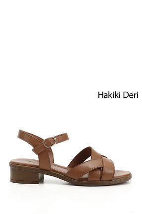 صندل قهوه ای زنانه پاشنه ضخیم GÖNDERİ(R) - کد 926391473