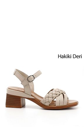صندل بژ زنانه پاشنه ضخیم GÖNDERİ(R) - کد 822367479