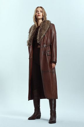 مانتو بلند قهوه ای زنانه Derimod - کد 871546888