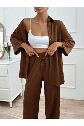 ست بالاتنه و پائین تنه حجاب قهوه ای زنانه گشاد only moon - کد 941292240