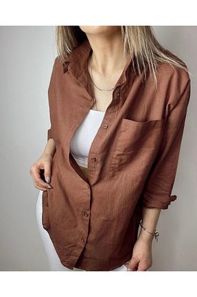 پیراهن قهوه ای زنانه اورسایز BYMEER - کد 794585288