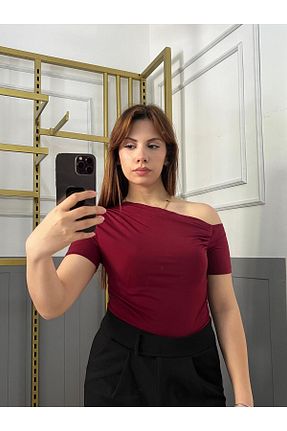 بلوز زرشکی زنانه ساده LONELY WOLF - کد 938502905
