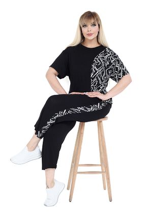 ست گرمکن سایز بزرگ مشکی زنانه مخلوط ویسکون MELSAY - کد 941530155
