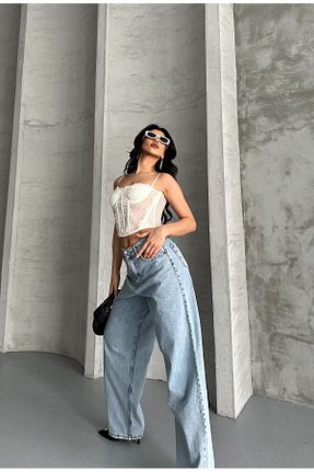 شلوار جین آبی زنانه پاچه پهن DESTEMODA - کد 937865548