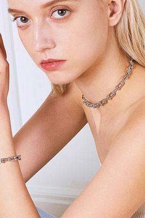 گردنبند جواهر بژ زنانه روکش نقره Stelart - کد 848605079