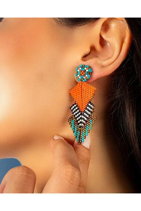 گوشواره جواهر نارنجی منجق Teyzee - کد 941186562
