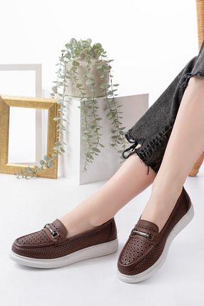 کفش کژوال قهوه ای زنانه چرم خالص Dericalle shoes - کد 935907135