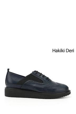 کفش کژوال سرمه ای زنانه چرم خالص GÖNDERİ(R) - کد 34457818