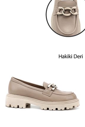 کفش لوفر بژ زنانه چرم خالص GÖNDERİ(R) - کد 920535796