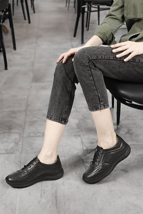 کفش کژوال مشکی زنانه چرم خالص GÖNDERİ(R) - کد 654232327