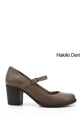 کفش پاشنه بلند کلاسیک قهوه ای زنانه چرم خالص GÖNDERİ(R) - کد 692680278