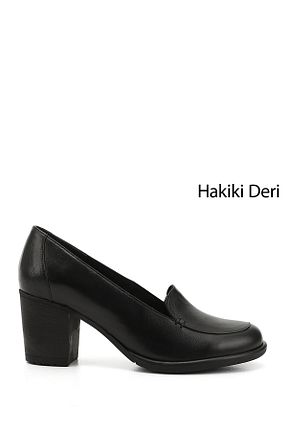 کفش پاشنه بلند کلاسیک مشکی زنانه چرم خالص GÖNDERİ(R) - کد 32898063