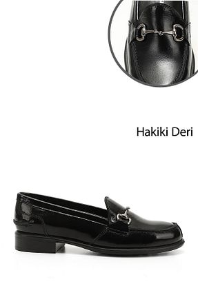 کفش لوفر مشکی زنانه چرم خالص GÖNDERİ(R) - کد 813478282