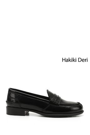 کفش لوفر مشکی زنانه چرم خالص GÖNDERİ(R) - کد 280699596