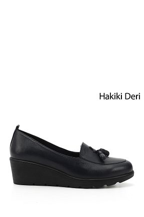 کفش کژوال سرمه ای زنانه چرم خالص GÖNDERİ(R) - کد 37827161