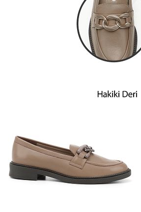 کفش لوفر قهوه ای زنانه چرم خالص GÖNDERİ(R) - کد 824851091