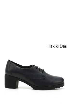 کفش پاشنه بلند کلاسیک سرمه ای زنانه چرم خالص GÖNDERİ(R) - کد 384879821