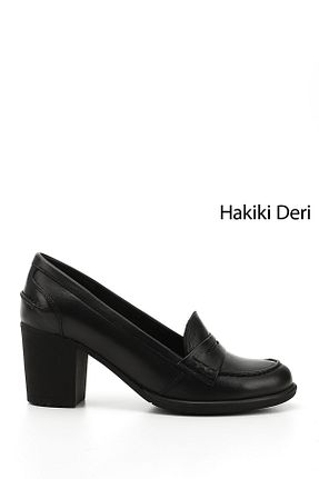 کفش پاشنه بلند کلاسیک مشکی زنانه چرم خالص GÖNDERİ(R) - کد 32898022