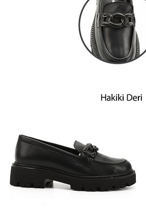 کفش لوفر مشکی زنانه چرم خالص GÖNDERİ(R) - کد 905636763