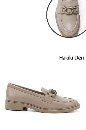 کفش لوفر بژ زنانه چرم خالص GÖNDERİ(R) - کد 874825304
