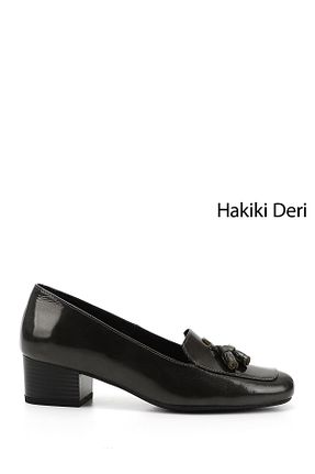 کفش پاشنه بلند کلاسیک طوسی زنانه چرم خالص GÖNDERİ(R) - کد 445926347