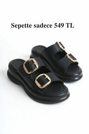 دمپائی مشکی زنانه چرم مصنوعی SH SİLVER MODA - کد 897822320