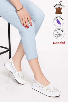 کفش کلاسیک سفید زنانه چرم خالص Gondol - کد 688575895