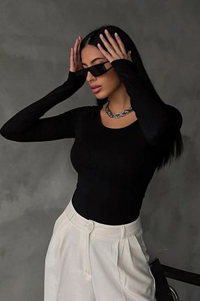 بادی مشکی زنانه یقه قایقی Ladima - کد 716532479