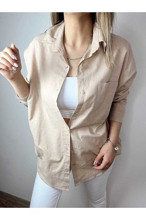 پیراهن بژ زنانه اورسایز Durmaz - کد 690587140