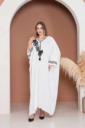 لباس سایز بزرگ سفید زنانه ویسکون EMY TEKSTİL - کد 941010249