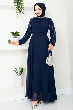 لباس مجلسی حجاب سرمه ای زنانه توری InStyle - کد 927891024