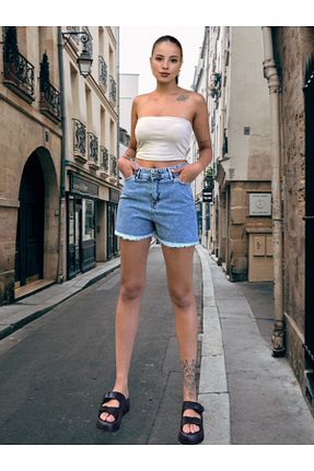 شلوارک و برمودا آبی زنانه فاق بلند BEES JEANS - کد 941054305