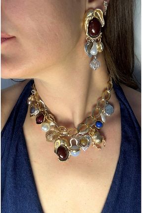 گردنبند جواهر رنگی زنانه روکش طلا LYRA OFFİCİAL - کد 941063480