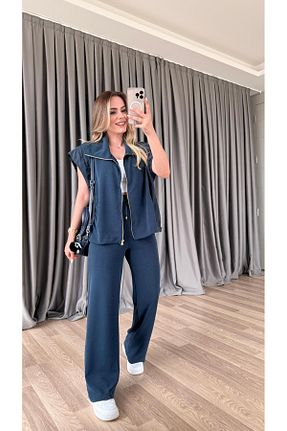 ست بالاتنه و پائین تنه سرمه ای زنانه پنبه ای pelin yıldız butik - کد 941223274