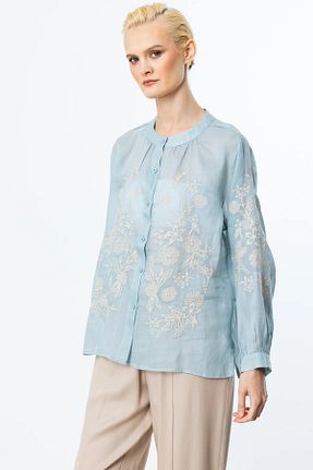 بلوز آبی زنانه طرح دار Ekol - کد 941224233