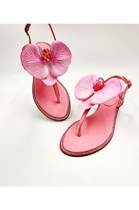 صندل صورتی زنانه پاشنه ضخیم Ega ayakkabı - کد 941530834