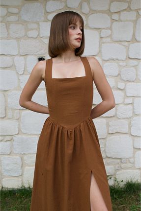 لباس قهوه ای زنانه کتان Tfifty - کد 941526980