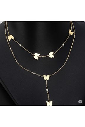 گردنبند استیل ( فولاد ) زرد زنانه استیل ضد زنگ KANERUZ - کد 941529816