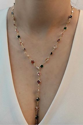 گردنبند جواهر رنگی زنانه برنجی KYOLA DESİGN - کد 941563085