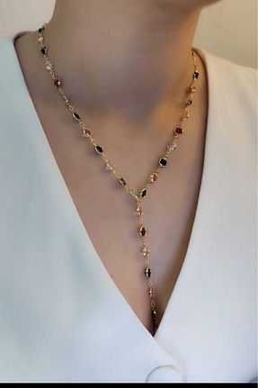 گردنبند جواهر رنگی زنانه برنجی KYOLA DESİGN - کد 941563085