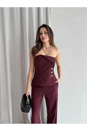 ست بالاتنه و پائین تنه زرشکی زنانه تریکو MODA DURAĞI - کد 941654866