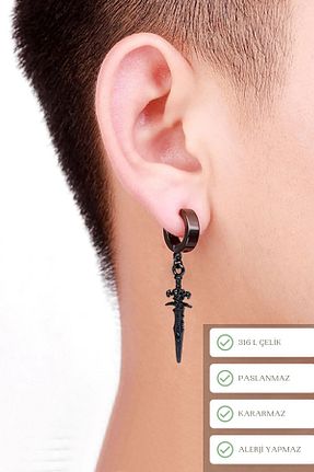 گوشواره استیل (فولاد) مشکی مردانه استیل ضد زنگ Lynare - کد 941751962